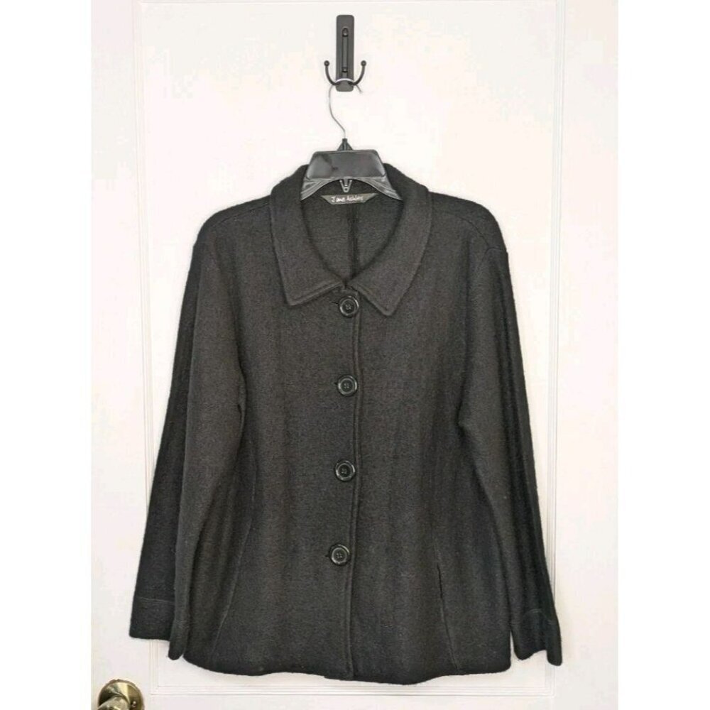 Jane Ashley Sz Large Black Wool Blend Button Jacket Sweater Blazer